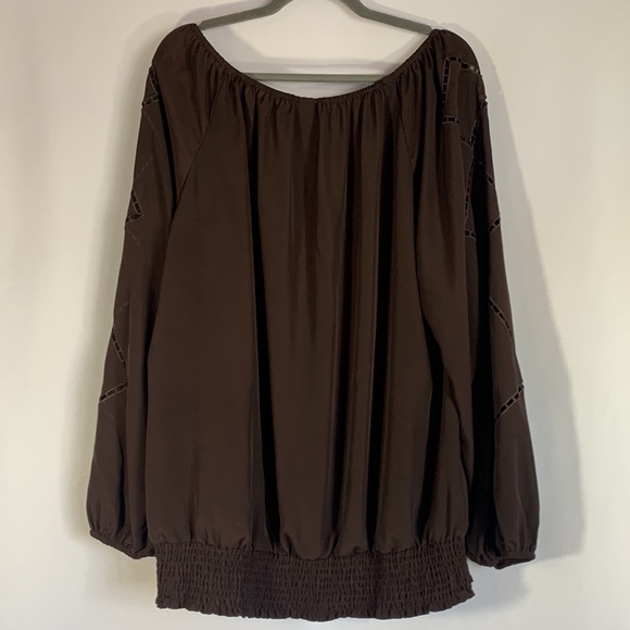Lane Bryant Brown Sheer Boho Long Sleeve Blouse - Picture 7 of 8